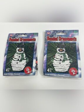 Nicole Crafts Beaded Snowman Ornament Kit Christmas Holiday Set Of 2 Handmade